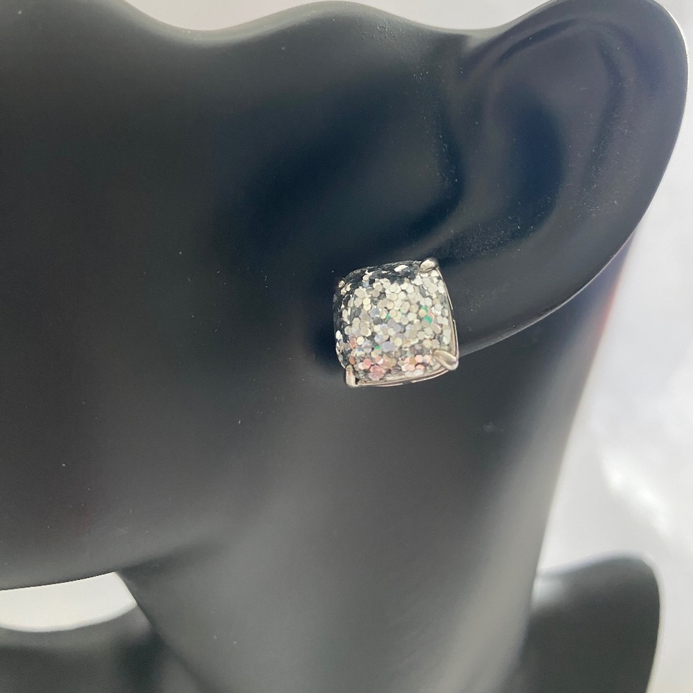 Kate Spade NY silver-tone square sparkle glitter earrings